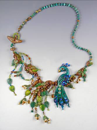 Completed peacock necklace